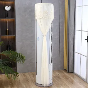 Vertical cylindrical air conditioner dust cover, elegant beige lace floral protector.