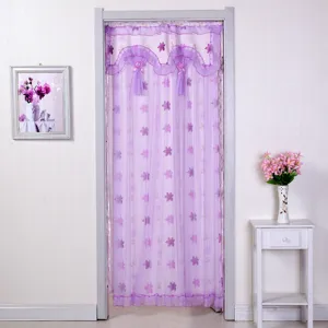 Purple lace door curtain fabric double layer floral print privacy shade for bedroom bedroom home.
