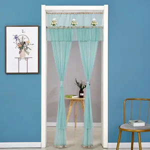 Cortina de puerta de gasa de doble capa con bordado floral encaje transparente dormitorio