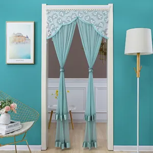 Double layer lace mesh door curtain for bedroom room divider elegant blue home decor