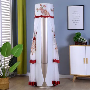 Vertical air conditioner dust cover, elegant peacock embroidery design, breathable mesh.