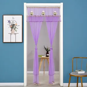 Cortina de puerta de doble capa morada mosquitera transparente dormitorio decoracion