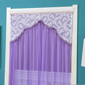 Purple gauze door curtain, double layer punch-free mesh privacy partition for bedroom home decor