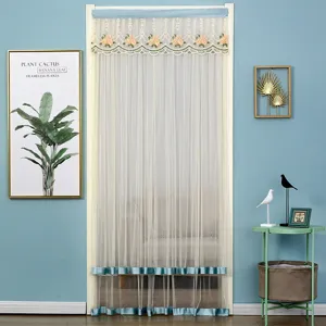 Double layer lace anti mosquito door curtain with embroidery, punch free mesh curtain for home
