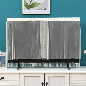 Weißer Spitzen-TV-Staubschutz, transparente Mesh-Bildschirmabdeckung für modernes Wohnzimmerdekor.