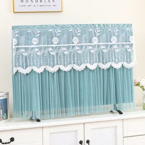 Türkisblaue TV Abdeckung mit weißer Blumen-Spitze, elegante Staubschutzhülle für Bildschirme.