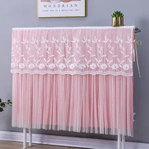 Rosa spitze heizkörperabdeckung mit weißer blumenstickerei, staubdichte deko für zuhause.