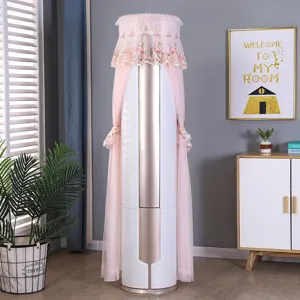 Copertura antipolvere rosa per condizionatore verticale cilindrico ricamo floreale decorazione