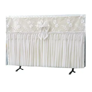 Moderna copertura per TV in pizzo con ricamo elegante e delicate frange de perle per casa.
