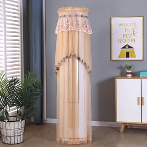 Copertura antipolvere per condizionatore rotondo beige in tessuto mesh con pizzo floreale
