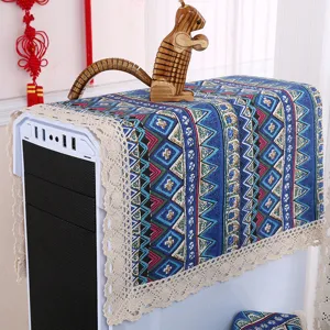 Leinen Computer Staubabdeckung mit Boho Muster und Spitzenbesatz für Desktop Gehäuse