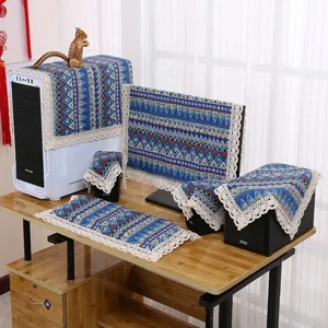 Ethischer Stil Computer Staubschutzhülle Set Stoff blaue geometrische Muster Monitor