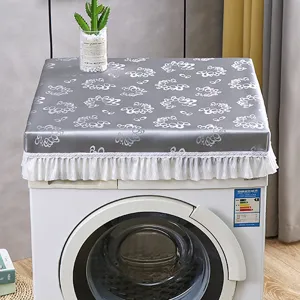 Copertura impermeabile per lavatrice antipolvere in tessuto PU design floreale grigio