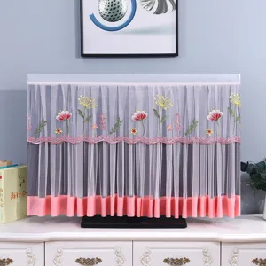 Copertura antipolvere TV in pizzo, elegante design ricamato floreale, decorazione casa per schermo.