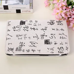Funda protectora para portátil de 14 pulgadas en lino con estampado de caligrafía china.