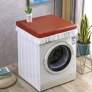 Copertura per lavatrice impermeabile in PU antipolvere con elegante bordo in pizzo bianco.