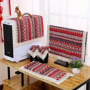 Ethische geometrische Computer Staubschutzhülle Set, Leinen Monitor und Host Abdeckung.