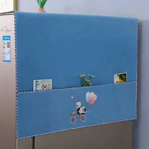 Blaue Samt Waschmaschine Abdeckung staubdichte Tuch mit Taschen niedlichen Panda Design