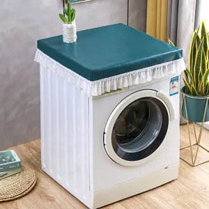 Copertura antipolvere impermeabile in PU per lavatrice con elegante bordo in pizzo bianco.