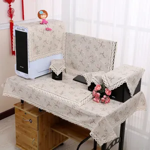 Leinen Computer Staubschutzhülle Set mit Spitzenrand, für Monitor, Host und Schreibtisch.