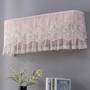 Pink lace embroidered air conditioner dust cover for home bedroom wall-mounted unit.