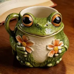 Tazza in Ceramica Rana Fiore Rilievo 3D Simpatica Tazza da Caffè a Forma di Animale Cartone Animato Tazza Creativa per Casa Ufficio