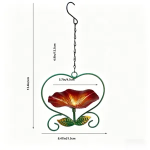Detailed size chart for heart-shaped iron flower bird feeder outdoor garden hanging