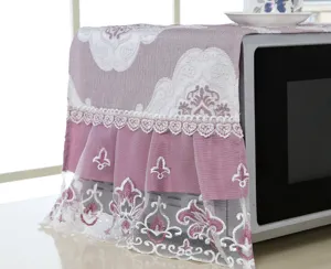 Copertura antipolvere per microonde in tessuto stile europeo con ricamo floreale elegante.