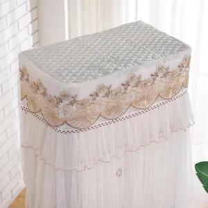 Lace vertical air conditioner dust cover detail shot, exquisite floral embroidery design.