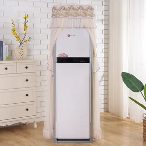 Lace upright air conditioner dust cover, elegant floral embroidery, durable fabric home decor.