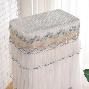 Detailed view of the elegant lace embroidery upright air conditioner dust cover with mesh.