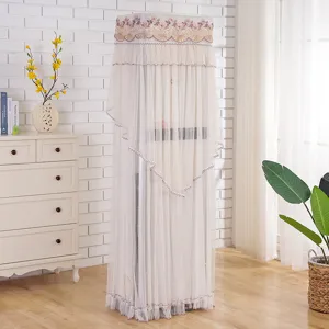 Lace vertical air conditioner dust cover, breathable mesh embroidered cabinet protector.