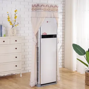 Detail scene of beige lace vertical air conditioner dust cover with elegant embroidery.