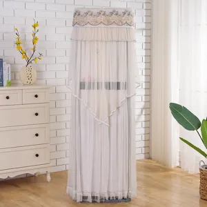 Lace stand-up air conditioner dust cover, elegant vertical floor standing ac cover with fringe.