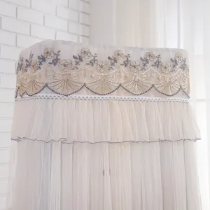Lace embroidered vertical air conditioner dust cover, elegant home decor protection.