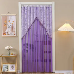Rideau de porte en dentelle française, gaze violette transparente, séparateur de pièce