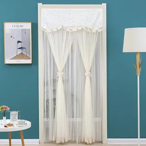 French style double-layer tulle door curtain with lace valance elegant home decor item