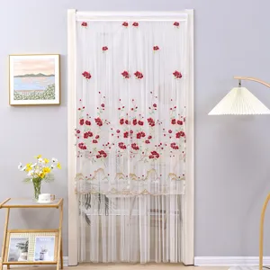 Embroidered Door Curtain Polyester Cotton Mesh Floral Partition Curtain For Bedroom Living Room Home Decor