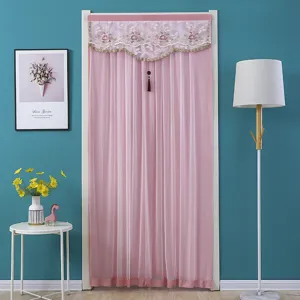 Pink door curtain sheer lace valance tassel mosquito proof room partition curtain panel decor
