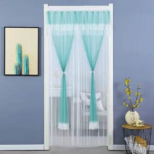 Green and white sheer door curtain mesh lace mosquito net for bedroom kitchen home decor.