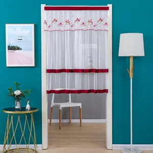 Rideau de porte décoratif demi-rideau en tissu dentelle transparente avec broderie florale.
