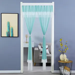 Teal tulle door curtain mesh mosquito net for bedroom decorative privacy hanging panel.