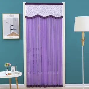 Double layer French mesh door curtain purple sheer curtain short window partition rod.