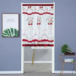Cortina de puerta transparente bordada con flores para dormitorio, elegante divisor blanco.