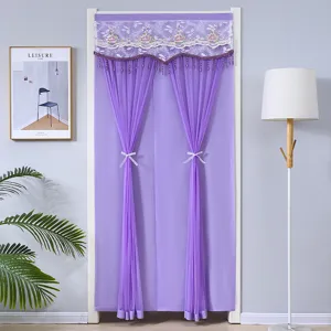 Rideau de porte anti-moustique en dentelle violette séparateur de pièce salon chambre.