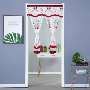 Cortina de puerta transparente bordada floral, elegante media cortina para dormitorio o cocina.
