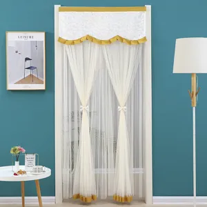 Double layer French lace door curtain short window curtain partition with tie back