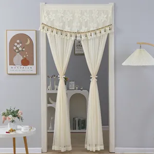 Double layer lace door curtain sheer partition drape for bedroom living room home decor.
