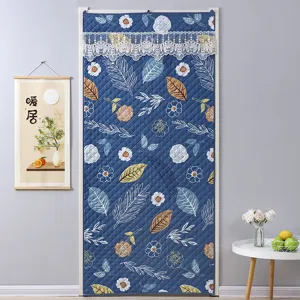 Tenda per Porta Termica Ispessita Antivento Trapuntato in Tessuto Con Bordo in Pizzo Per Divisorio Camera da Letto Domestica Invernale
