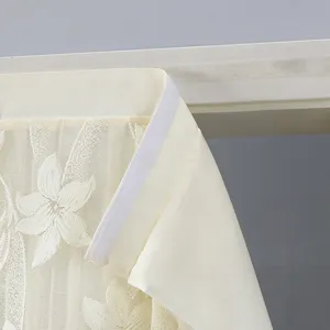 Details of punch-free double layer lace partition curtain with velcro installation.
